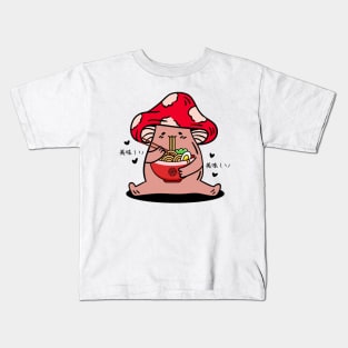 Kawaii Mushroom Eating Ramen Kids T-Shirt